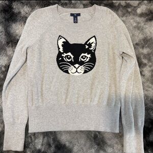 Gap Gray Sweater with Black Cat Design